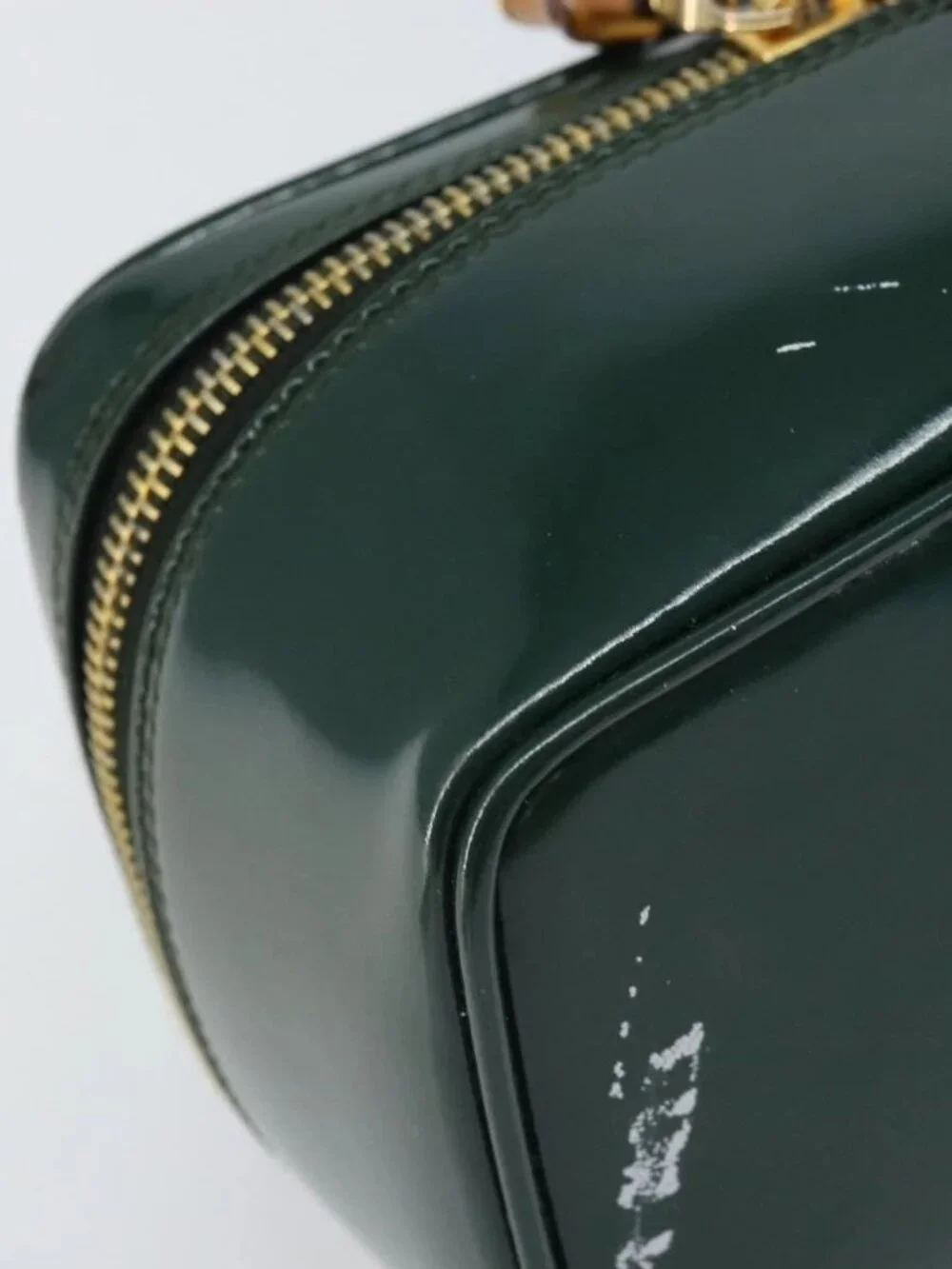 GUCCI Bamboo Vanity Pouch Patent leather Green Gold 032 1956 0151 Auth 171655